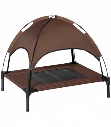 PawHut 76cm Elevated Dog Bed Cooling Raised Pet Cot UV Protection Canopy Coffee