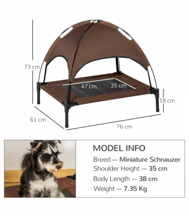 PawHut 76cm Elevated Dog Bed Cooling Raised Pet Cot UV Protection Canopy Coffee