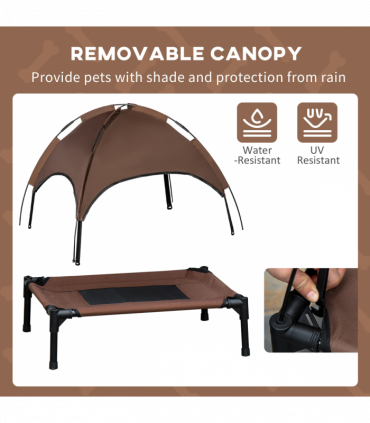 PawHut 76cm Elevated Dog Bed Cooling Raised Pet Cot UV Protection Canopy Coffee