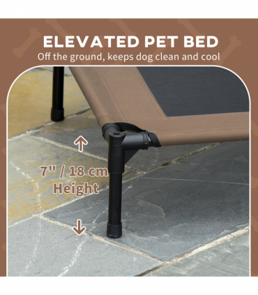 PawHut 76cm Elevated Dog Bed Cooling Raised Pet Cot UV Protection Canopy Coffee