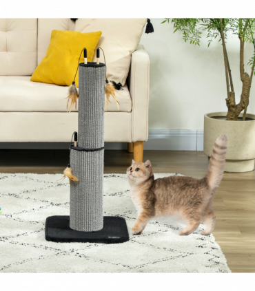 PawHut 78cm Tall Cat Scratching Post with 3 Toy Feathers, Black