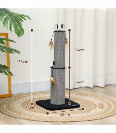 PawHut 78cm Tall Cat Scratching Post with 3 Toy Feathers, Black
