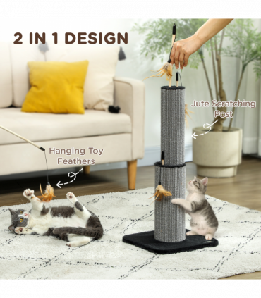 PawHut 78cm Tall Cat Scratching Post with 3 Toy Feathers, Black