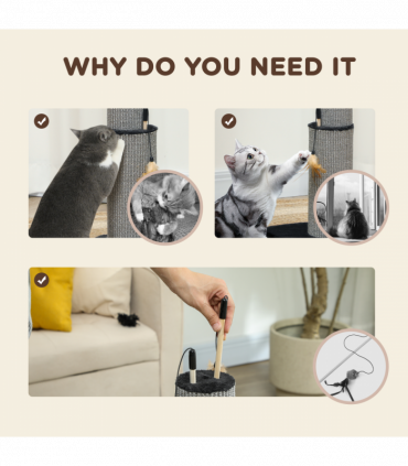 PawHut 78cm Tall Cat Scratching Post with 3 Toy Feathers, Black