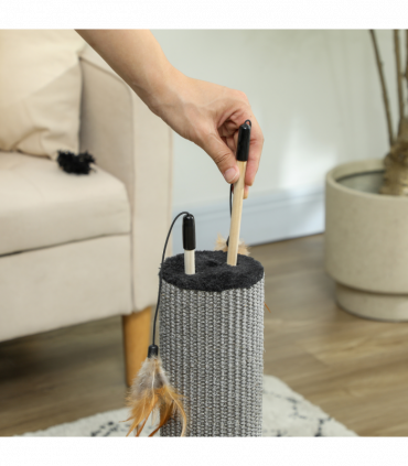 PawHut 78cm Tall Cat Scratching Post with 3 Toy Feathers, Black