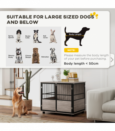 PawHut 80cm Dog Crate Furniture Dog Cage End Table Indoor w/ Doors, Cushion