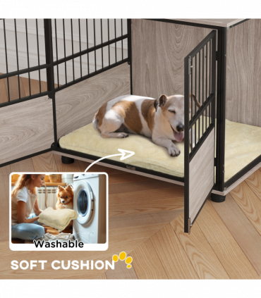 PawHut 80cm Dog Crate Furniture Dog Cage End Table Indoor w/ Doors, Cushion