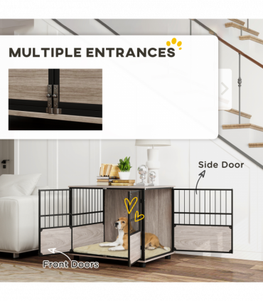 PawHut 80cm Dog Crate Furniture Dog Cage End Table Indoor w/ Doors, Cushion