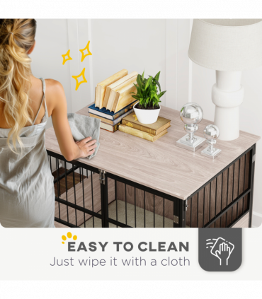 PawHut 80cm Dog Crate Furniture Dog Cage End Table Indoor w/ Doors, Cushion