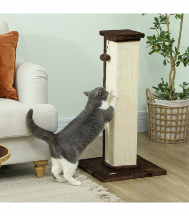 PawHut 81cm Cat Scratching Post w/ Sisal Rope, Hanging Ball Soft Plush Brown