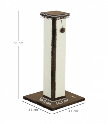 PawHut 81cm Cat Scratching Post w/ Sisal Rope, Hanging Ball Soft Plush Brown