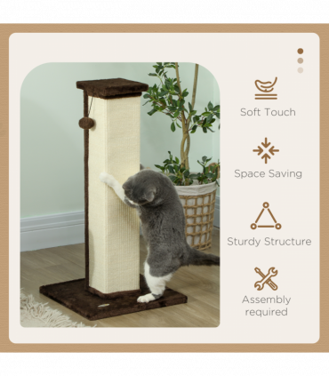 PawHut 81cm Cat Scratching Post w/ Sisal Rope, Hanging Ball Soft Plush Brown