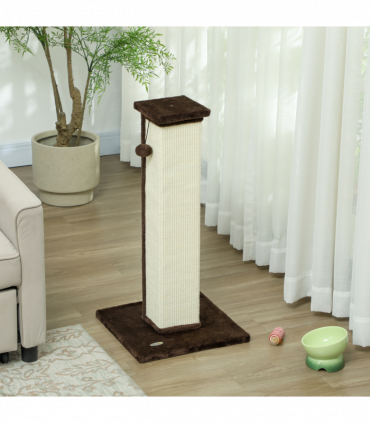 PawHut 81cm Cat Scratching Post w/ Sisal Rope, Hanging Ball Soft Plush Brown