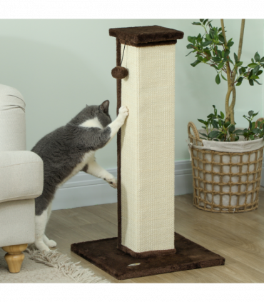 PawHut 81cm Cat Scratching Post w/ Sisal Rope, Hanging Ball Soft Plush Brown