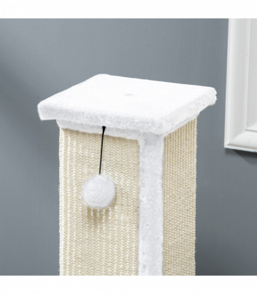 PawHut 81cm Cat Scratching Post w/ Sisal Rope, Hanging Ball Soft Plush White