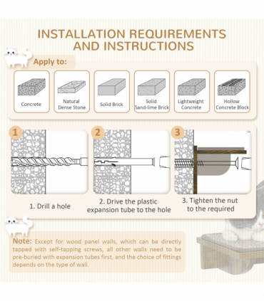 PawHut 8Pcs Wall Mounted Cat Shelves w/ Posts, Perches, Ladder - Brown