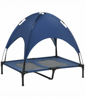 PawHut 92cm Elevated Dog Bed Cooling Raised Pet Cot UV Protection Canopy Blue