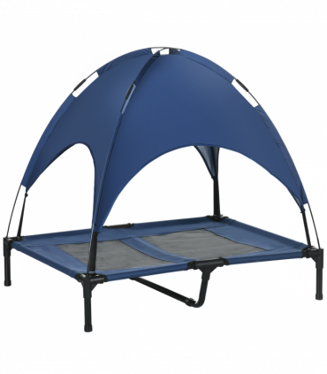 PawHut 92cm Elevated Dog Bed Cooling Raised Pet Cot UV Protection Canopy Blue
