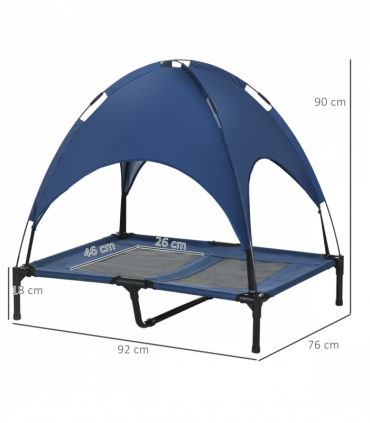 PawHut 92cm Elevated Dog Bed Cooling Raised Pet Cot UV Protection Canopy Blue