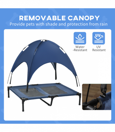 PawHut 92cm Elevated Dog Bed Cooling Raised Pet Cot UV Protection Canopy Blue