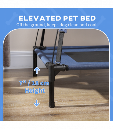 PawHut 92cm Elevated Dog Bed Cooling Raised Pet Cot UV Protection Canopy Blue
