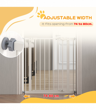 PawHut Adjustable Safety Gate w/ 1 Extensions and Four Adjustable Screws, White
