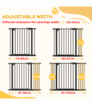 PawHut Adjustable Safety Gate w/ 2 Extensions and Four Adjustable Screws, Black