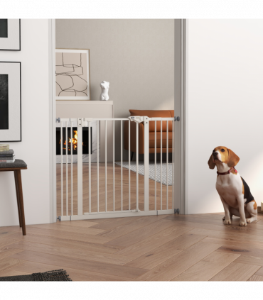 PawHut Adjustable Safety Gate w/ 2 Extensions and Four Adjustable Screws, White