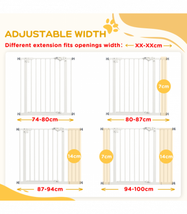 PawHut Adjustable Safety Gate w/ 2 Extensions and Four Adjustable Screws, White