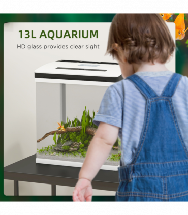 PawHut Aquarium 13L Glass Fish Tank w/ Filter, LED Lighting, Water Pump