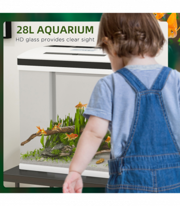 PawHut Aquarium 28L Glass Fish Tank w/ Filter, LED Lighting, Water Pump
