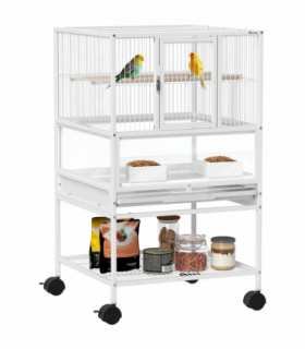 PawHut Bird Cage Parrot Cage with Rolling Stand Acrylic Viewing Panels White