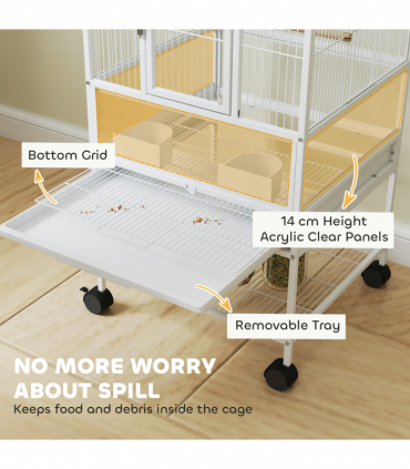 PawHut Bird Cage Parrot Cage with Rolling Stand Acrylic Viewing Panels White