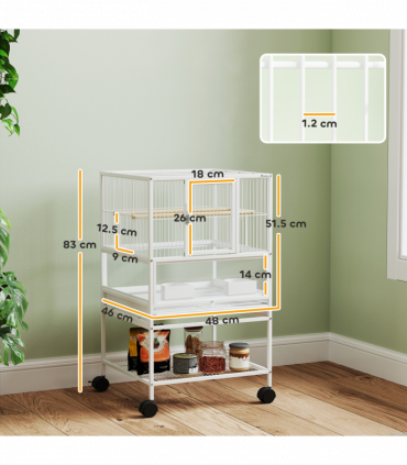 PawHut Bird Cage Parrot Cage with Rolling Stand Acrylic Viewing Panels White
