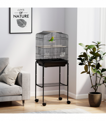 PawHut Bird Cage for Budgie Finch Canary Parakeet W/ Stand Tray Black