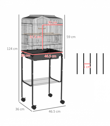 PawHut Bird Cage for Budgie Finch Canary Parakeet W/ Stand Tray Black
