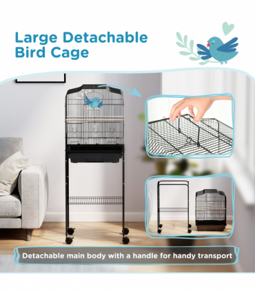 PawHut Bird Cage for Budgie Finch Canary Parakeet W/ Stand Tray Black