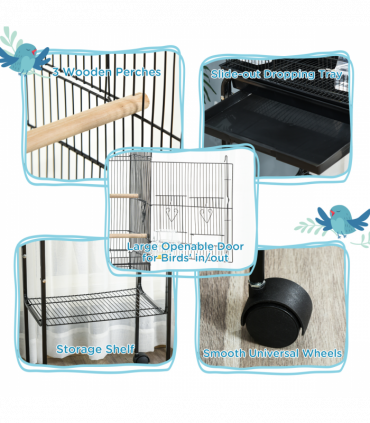 PawHut Bird Cage for Budgie Finch Canary Parakeet W/ Stand Tray Black