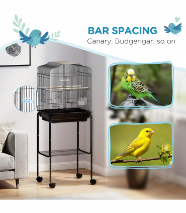 PawHut Bird Cage for Budgie Finch Canary Parakeet W/ Stand Tray Black