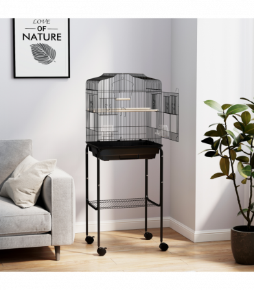 PawHut Bird Cage for Budgie Finch Canary Parakeet W/ Stand Tray Black
