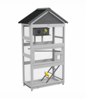 PawHut Bird Cage w/ Stands for Finches, Parakeets, Small Birds - Grey