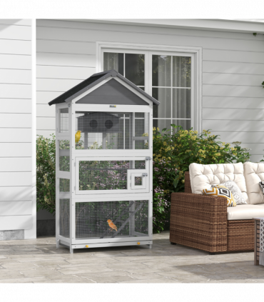 PawHut Bird Cage w/ Stands for Finches, Parakeets, Small Birds - Grey