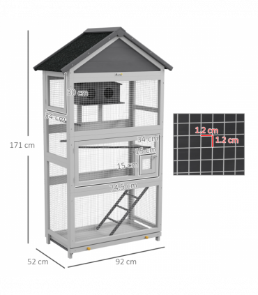 PawHut Bird Cage w/ Stands for Finches, Parakeets, Small Birds - Grey