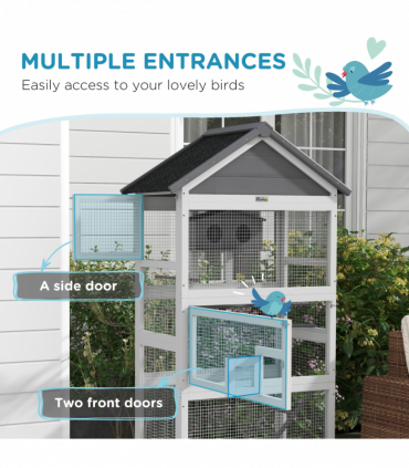 PawHut Bird Cage w/ Stands for Finches, Parakeets, Small Birds - Grey
