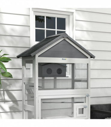 PawHut Bird Cage w/ Stands for Finches, Parakeets, Small Birds - Grey