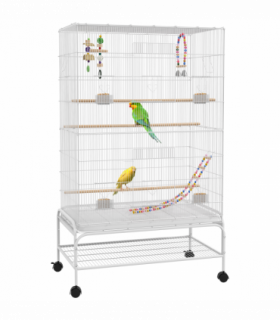 PawHut Bird Cage with Stand, Wheels, Toys, for Budgies, Finches, White