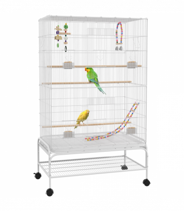 PawHut Bird Cage with Stand, Wheels, Toys, for Budgies, Finches, White