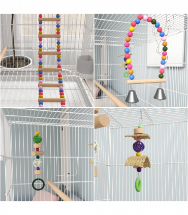 PawHut Bird Cage with Stand, Wheels, Toys, for Budgies, Finches, White