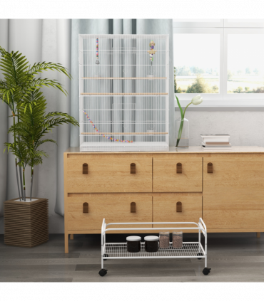 PawHut Bird Cage with Stand, Wheels, Toys, for Budgies, Finches, White