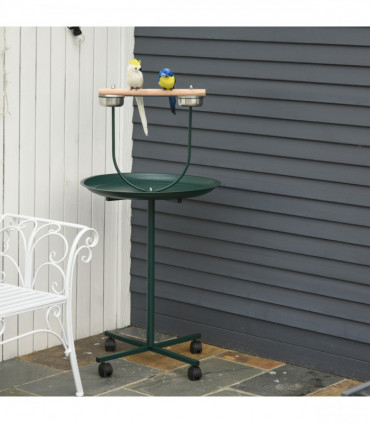 PawHut Bird Perch Stand, T-Stand Bird Training with Perch, Wheels, Bowls, Green